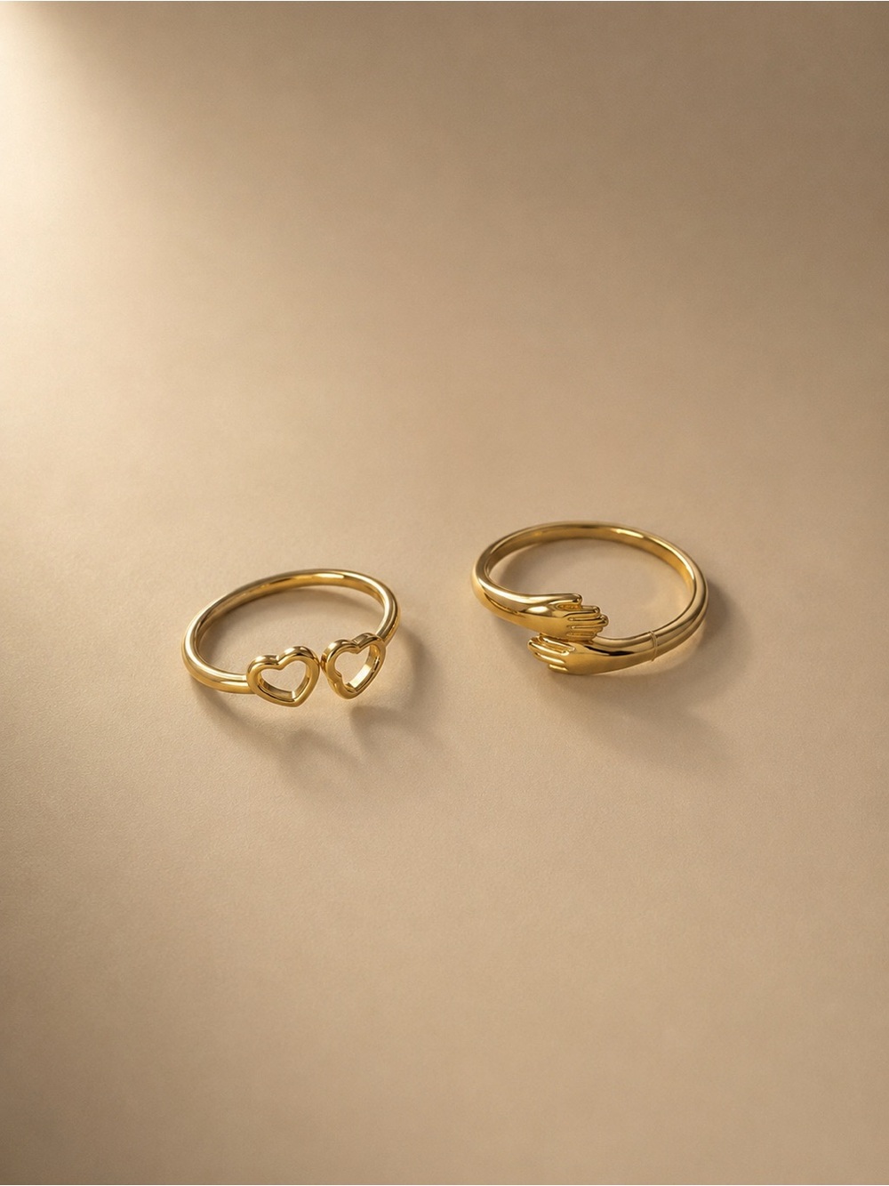 Evry Jewels 14K Gold Plated Heart & Hug Ring Bundle